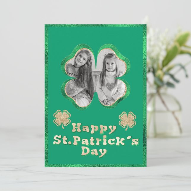 Carte de Saint-Patrick personnalisée avec photo Pa (Debout devant)