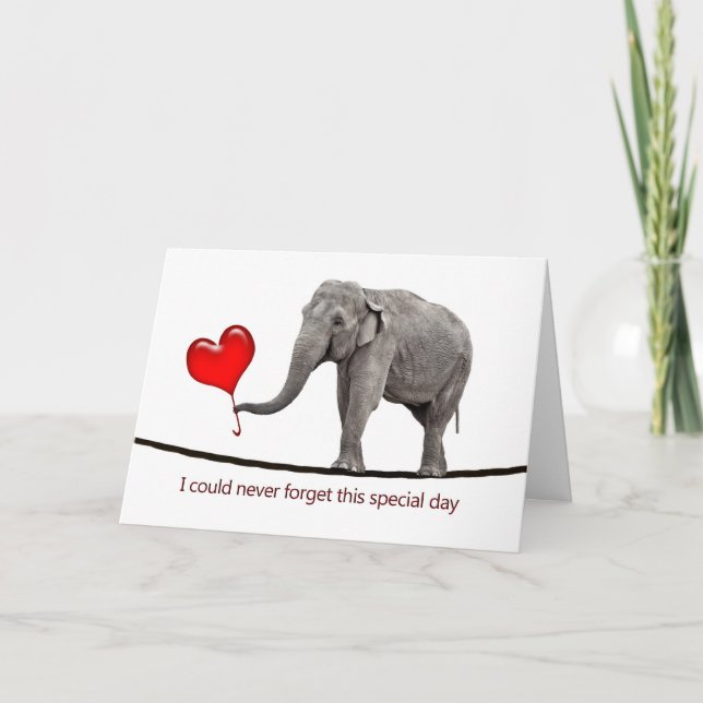 Carte de Saint Valentin avec un éléphant à corde (Devant)