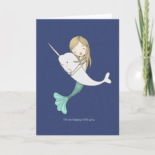 Carte de Saint-Valentin de Narwhal de sirène je (Devant)