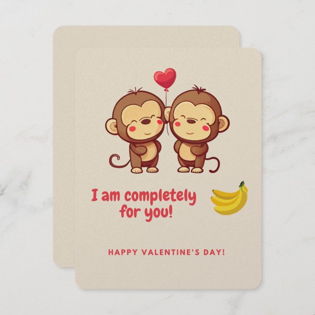 Carte de Saint Valentin des Singes mignons (Devant / Derrière)