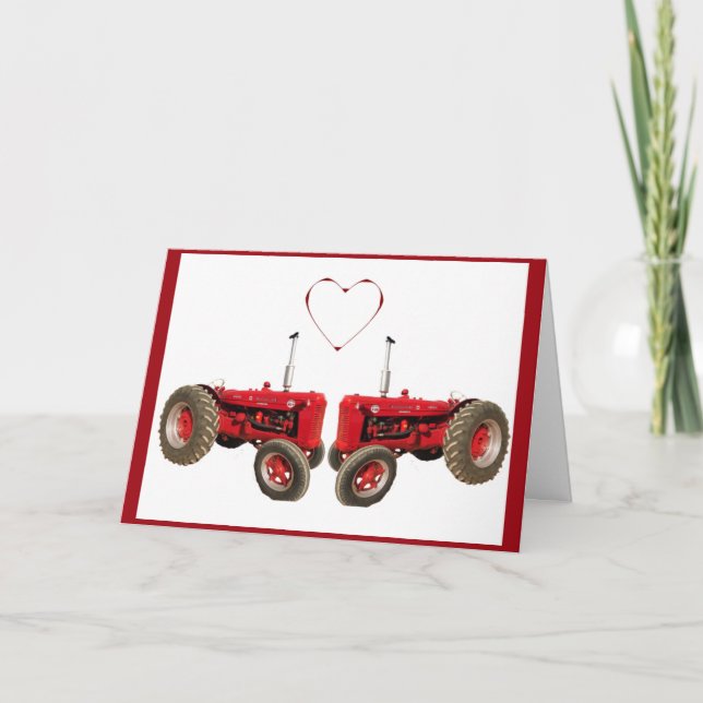 Carte de Saint-Valentin Deux Tracteurs Rouges (Devant)