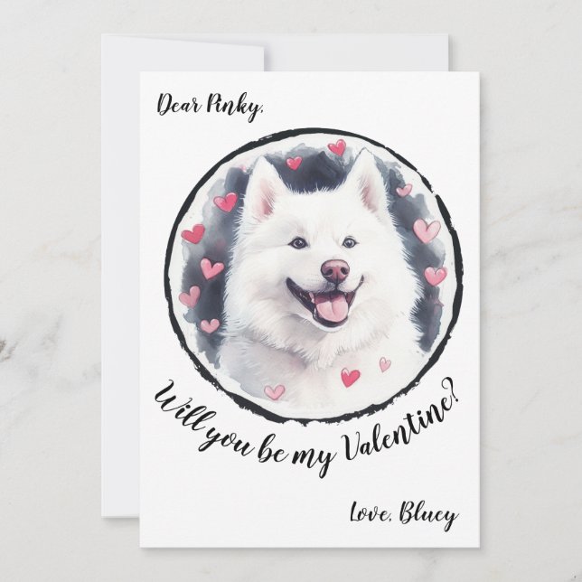 Carte de Saint Valentin personnalisable Samoyed (Devant)