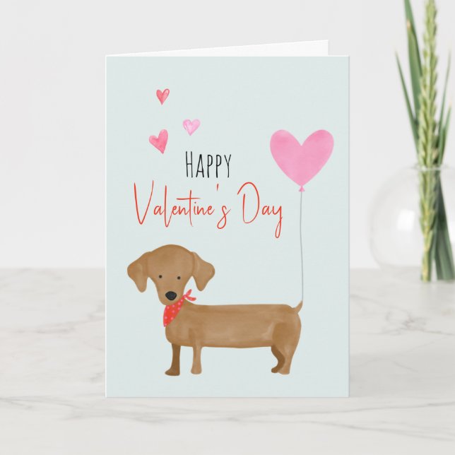Carte de Saint-Valentin pour chien teckel à l'aqua (Devant)