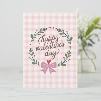 carte de Saint-Valentin rose à carreaux mignonne