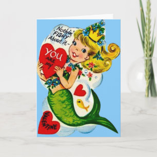 Carte de Saint-Valentin vintage Retro Cute Mermaid