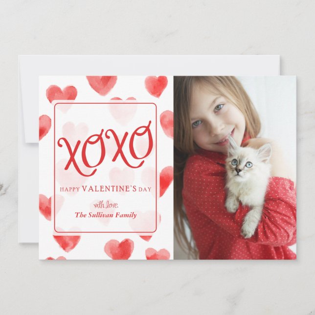 Carte de Saint Valentin XOXO Watercolor Hearts (Devant)