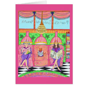 Carte de salon de beauté avec le chat, la mère et