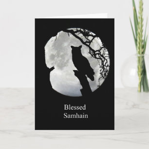 Carte de Samhain avec chouette et Sabbat de la lun