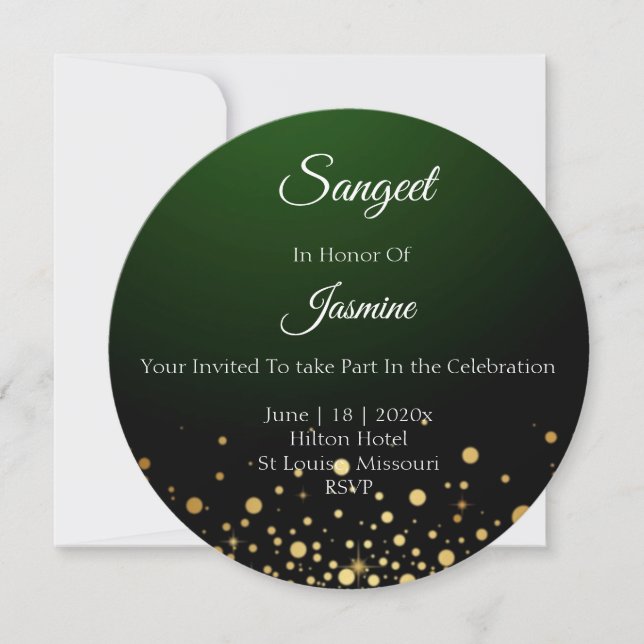 Carte de Sangeet verte émeraude Mariage (Devant)