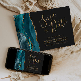 Carte de sauvegarde Chic sarcelle bleu or Agate fo