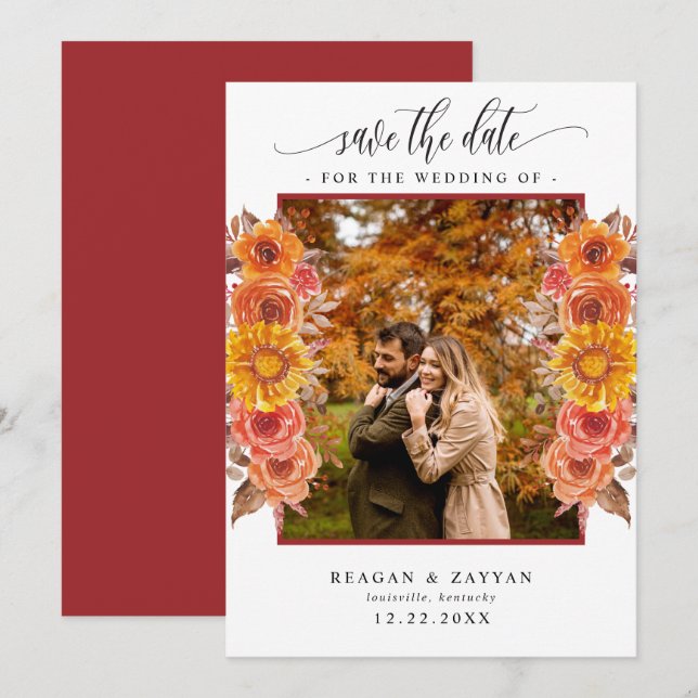 Carte de sauvegarde de date avec photo florale d'a (Devant / Derrière)