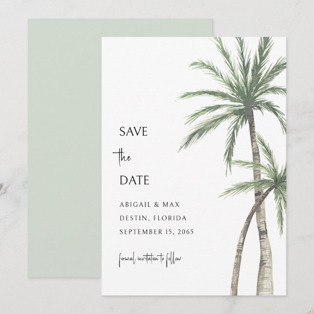 Carte de sauvegarde de date de destination de palm (Devant / Derrière)