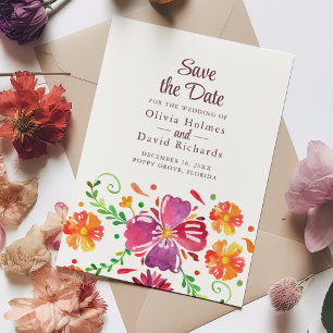 Carte de sauvegarde de date de fête florale mexica