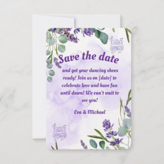 Carte de sauvegarde de date de mariage à la lavand