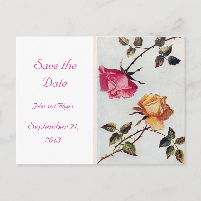 Carte de sauvegarde de date de mariage aux roses r (Devant)