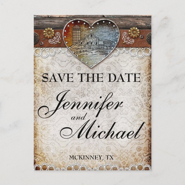 Carte de sauvegarde de date de mariage champêtre d (Devant)
