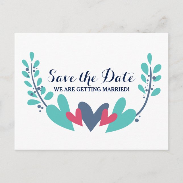 Carte de sauvegarde de date de mariage coeurs et v (Devant)