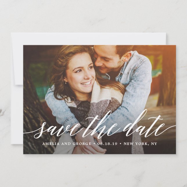 Carte de sauvegarde de date de mariage de script m (Devant)