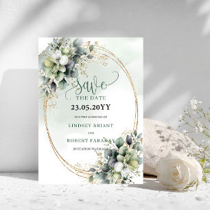Carte de sauvegarde de date de mariage en vert sau