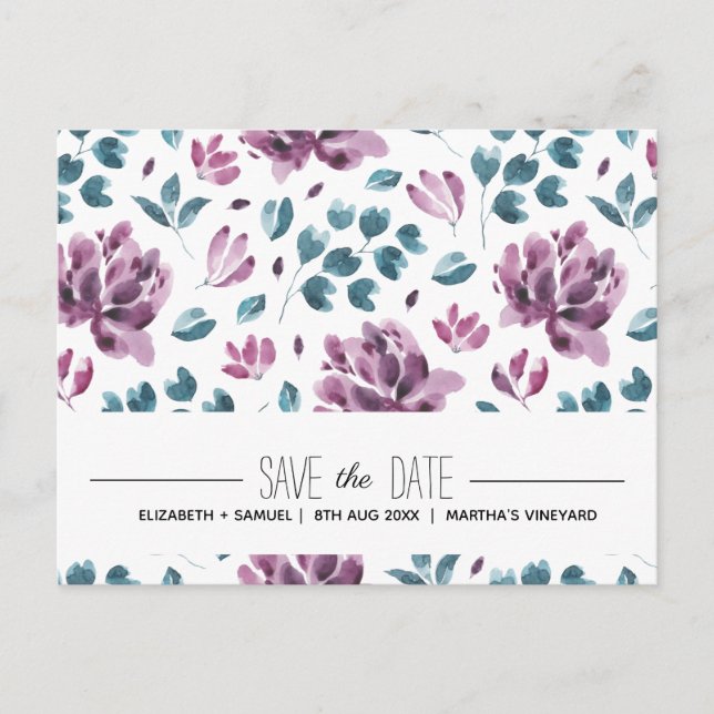 Carte de sauvegarde de date en aquarelle de pivoin (Devant)