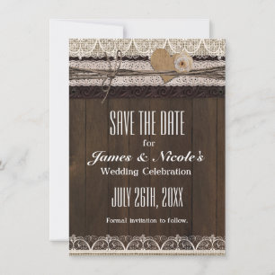 Carte de sauvegarde de date en burlap et dentelle 