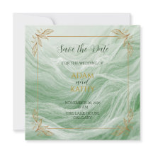 Carte de sauvegarde de date en marbre vert sauge e