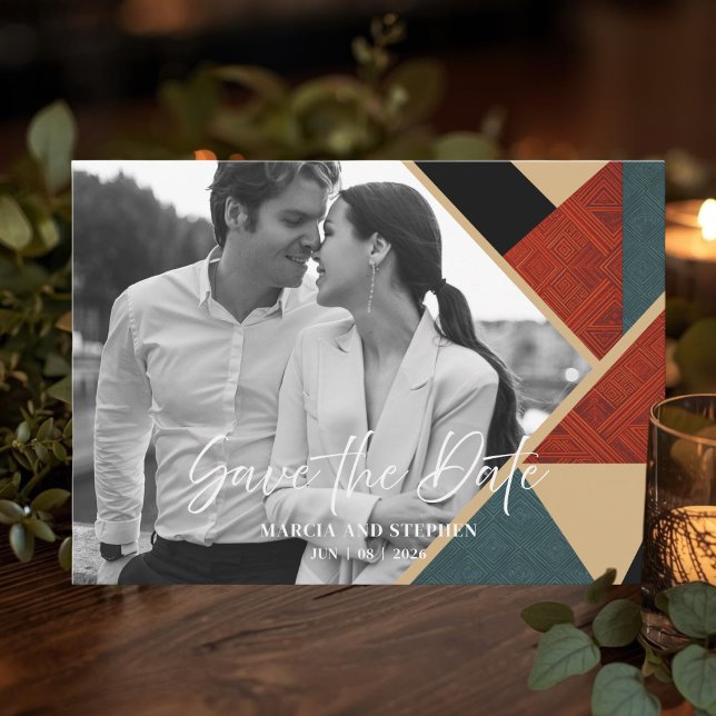 Carte de sauvegarde de date géométrique Art déco m (Geometric Theme Save The Date Photo Card)