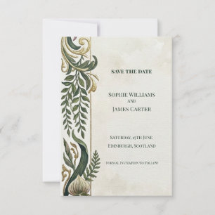 Carte de sauvegarde de date Green Gold Scroll