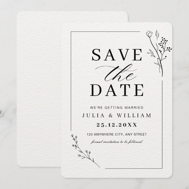 Carte de sauvegarde de date minimaliste, mariage m (Devant / Derrière)
