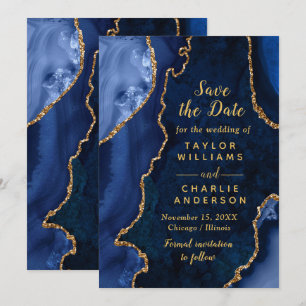 Carte de sauvegarde de date Navy Blue et Agate dor