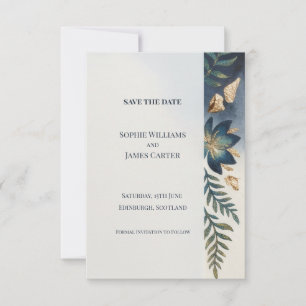 Carte de sauvegarde de date Navy Gold Floral