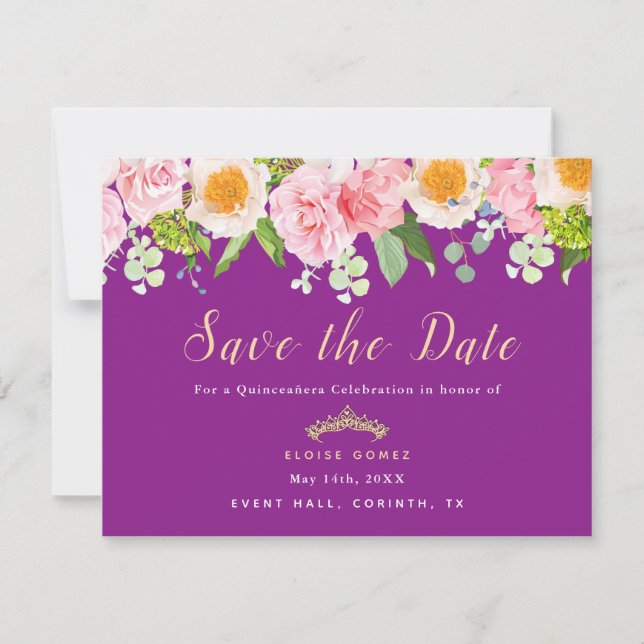 Carte de sauvegarde de date royale violette floral (Devant)