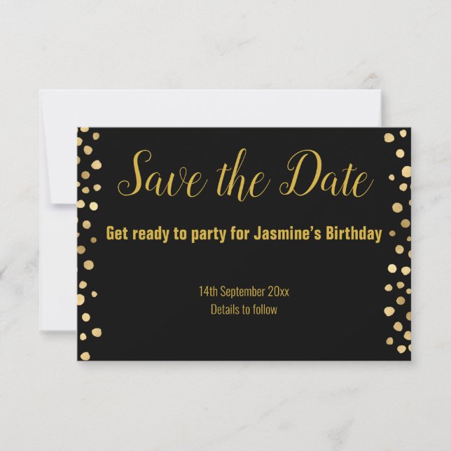 CARTE DE SAUVEGARDE DE DATE SIMPLE NOIR OR RSVP  (Devant)
