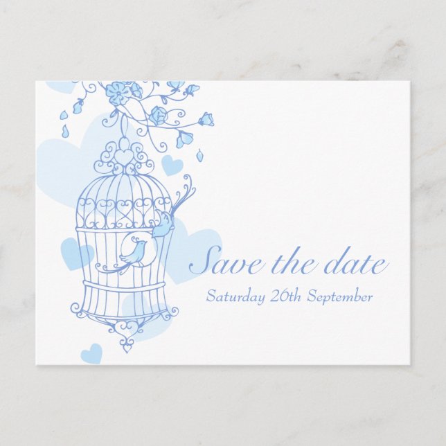 Carte de sauvegarde de la date à cage d'oiseau ble (Devant)