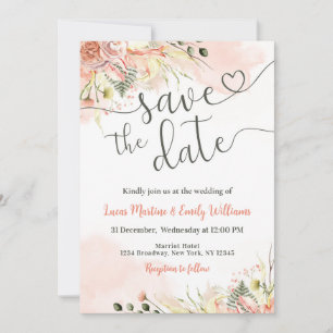 Carte de sauvegarde de mariage à fleurs rose paste