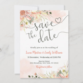 Carte de sauvegarde de mariage à fleurs rose paste