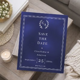 Carte de sauvegarde de mariage à monogramme bleu m