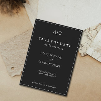 Carte de sauvegarde de mariage à monogramme noir