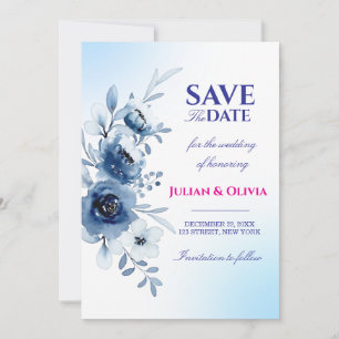 Carte de sauvegarde de mariage à motif floral aqua