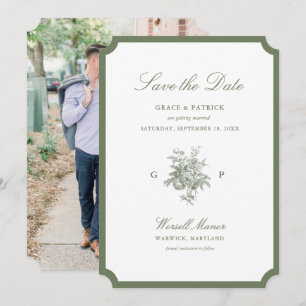 Carte de sauvegarde de mariage au monogramme vert