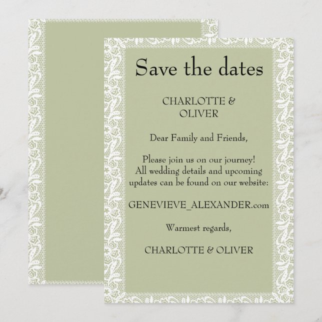 Carte de sauvegarde de mariage classique en vert s (Devant / Derrière)