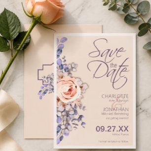 Carte de sauvegarde de mariage florale couleur pêc