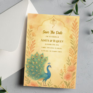 Carte de sauvegarde de mariage indien floral paon
