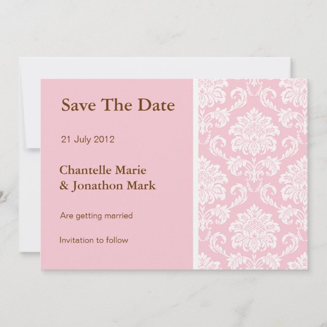 Carte de sauvegarde du jour J en damas rose (Devant)
