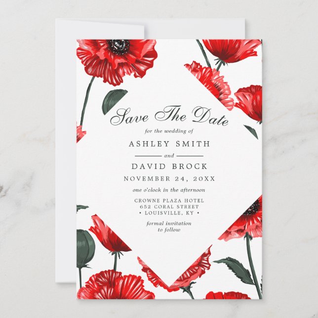 Carte de sauvegarde florale Fleurs de pavot rouge (Devant)