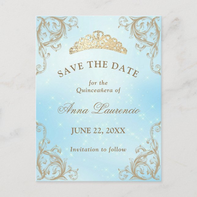 Carte de sauvegarde Quinceanera Bleu Bébé Lumière  (Devant)