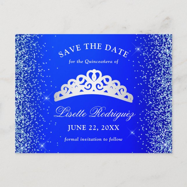 Carte de sauvegarde Quinceanera Bleu Royal et Arge (Devant)
