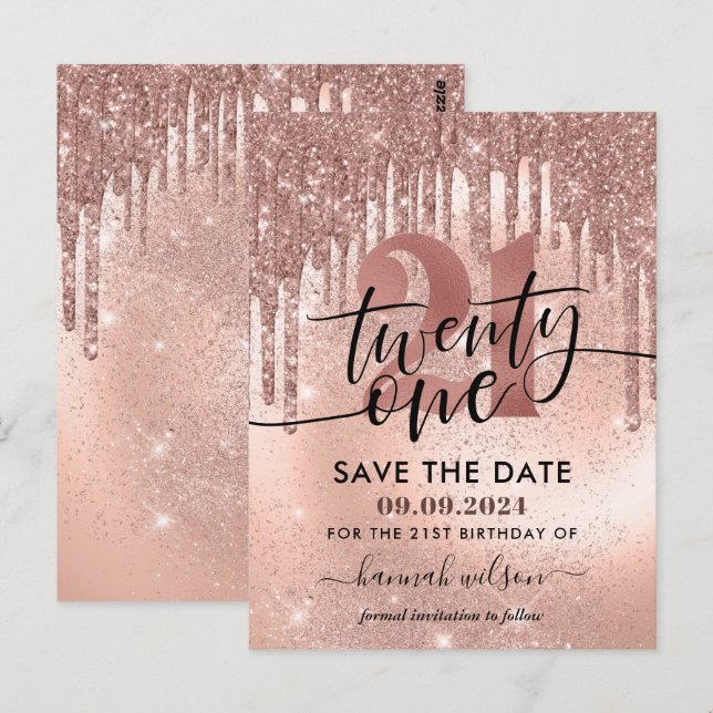 Carte de sauvegarde Rose Gold pour la fête d'anniv (Devant / Derrière)