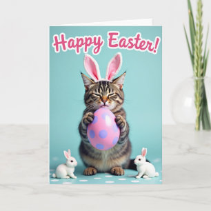Carte de scène de Pâques avec chat et œuf