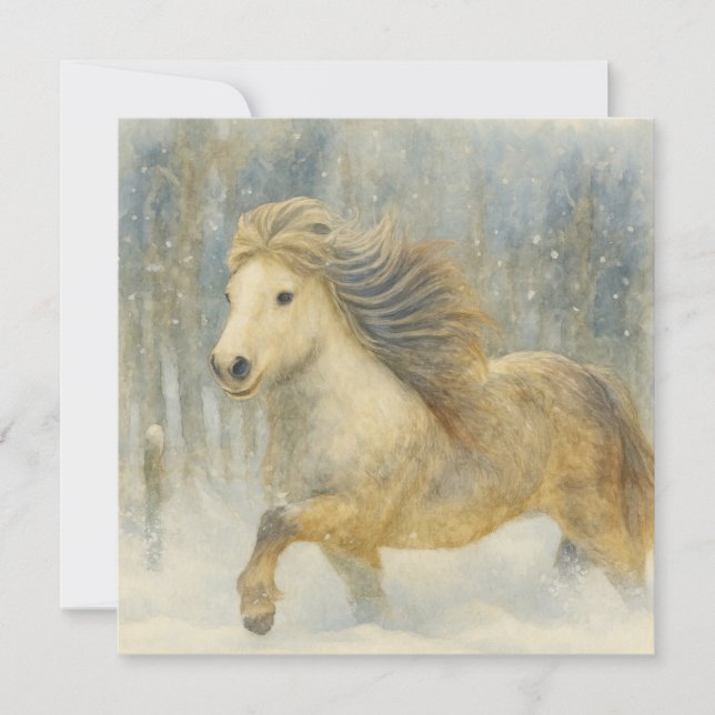 Carte de scène hivernale avec cheval islandais (Devant)
